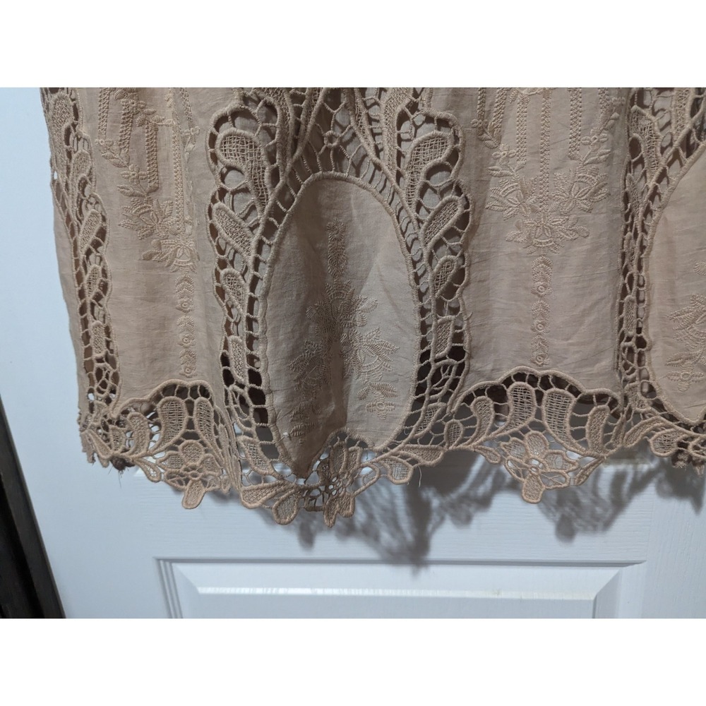 Anthropologie Nude Tan Lace Mini Dress Size L 100% Cotton Romantic Feminine $168 - Picture 3 of 11